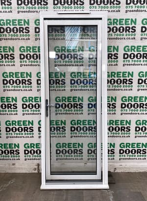 THIN NARROW BACK DOOR WHITE ALUMINIUM ALI EXTERNAL EXTERIOR DOUBLE GLAZED
