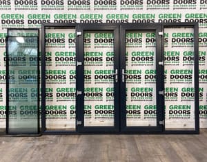 ANTHRACITE GREY FRENH DOORS WITH SIDELIGHTS EXTERNAL DOUBLE GLAZED WIDE BIG EXTE