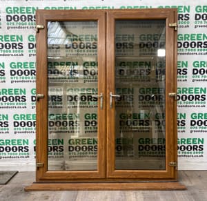 GOLDEN OAK FRENCH DOORS TRIPLE GLAZED BROWN WOODGRAIN EXTERNAL EXTERIOR upvc