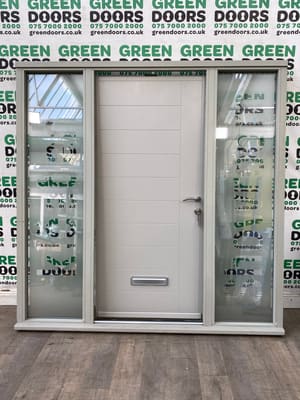 FRONT DOOR WITH SIDELIGHTS TIMBER WOODEN EXTERNAL GREY KLOEBER EXTERIOR FRAME