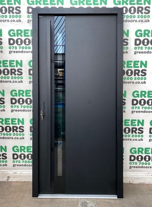 GREY ALUMINIUM MODERN DOOR FRONT ENTRANCE GLAZED MIRROR TEXTURED PAINT BRAND NEW