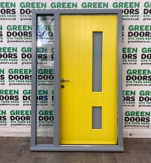 FRONT DOOR WITH SIDELIGHT KLOEBER EXTERNAL WOODEN EXTERIOR DOUBLE GLAZED GREY